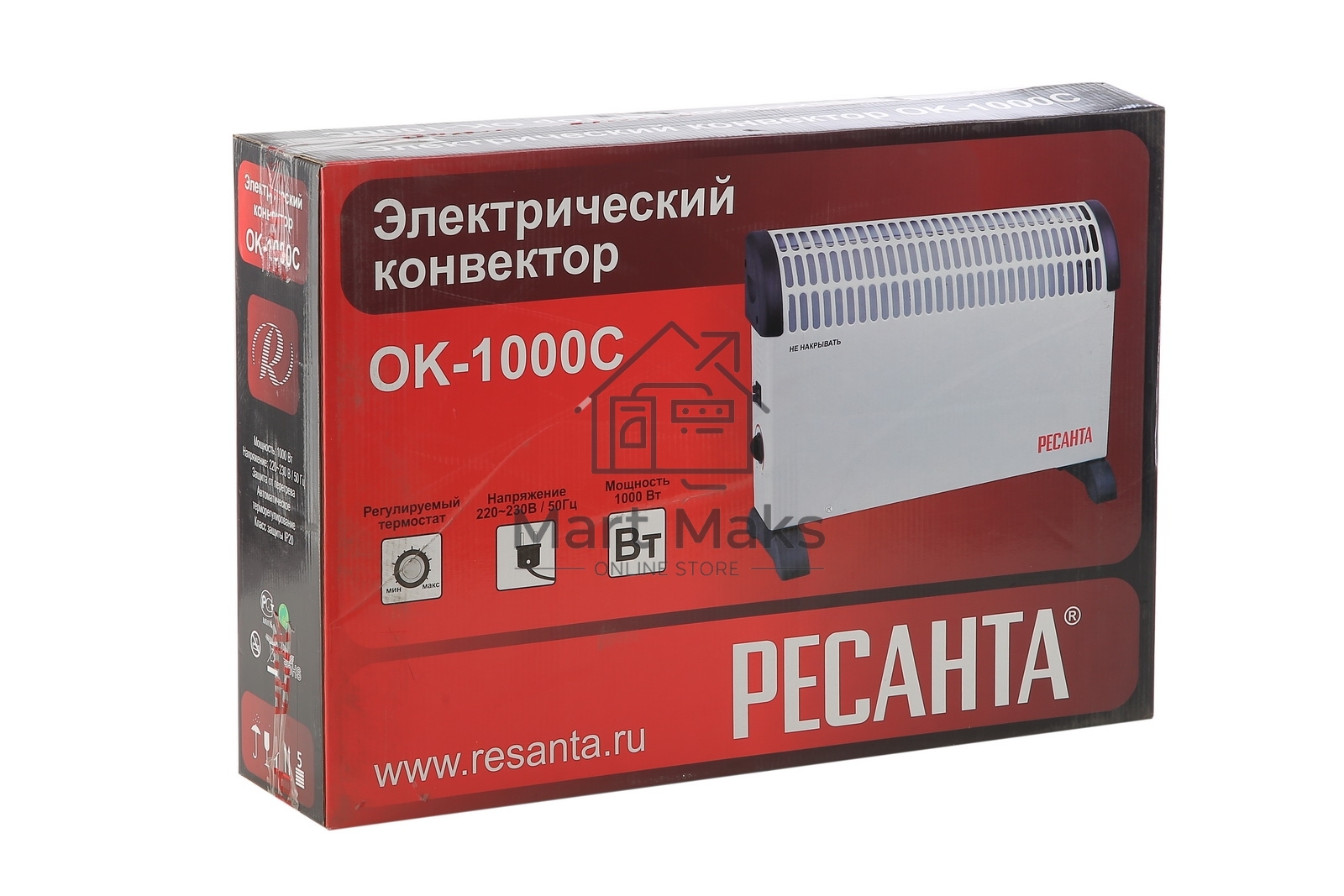Конвектор Ресанта ОК-1000С белый, 1000 Вт, 15 м2, термостат