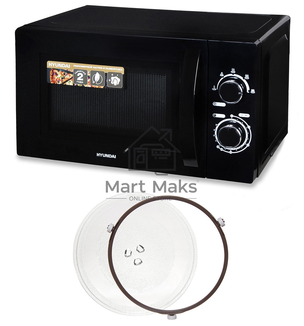 Микроволновая печь Hyundai HYM-M2063 черный, 20 л, 700 Вт, переключатели - поворотный механизм