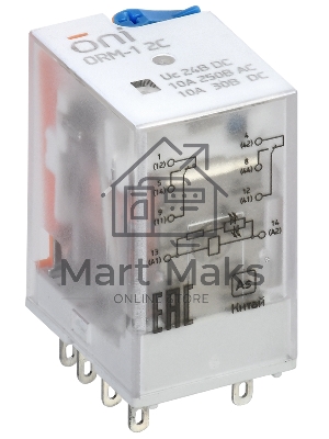 Реле интерфейсное ORM-1 2C 24В DC с LED и тест. кнопкой ONI ORM-1-2C-DC24V-L-B