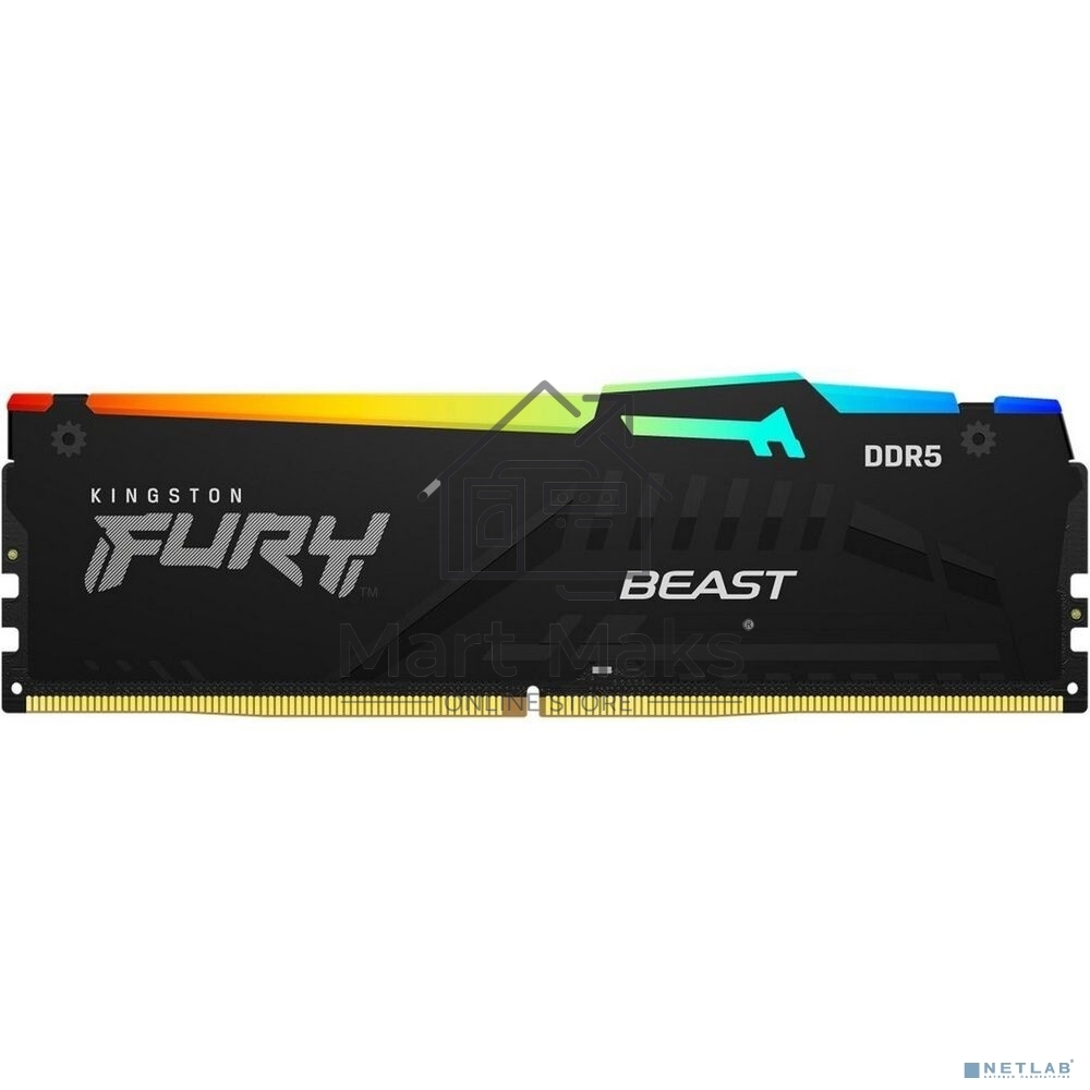 Оперативная память Kingston Fury Beast Black RGB, DDR5, 8GB (1x8GB), 5600MHz, CL36, DIMM, с радиатором, RGB, черный