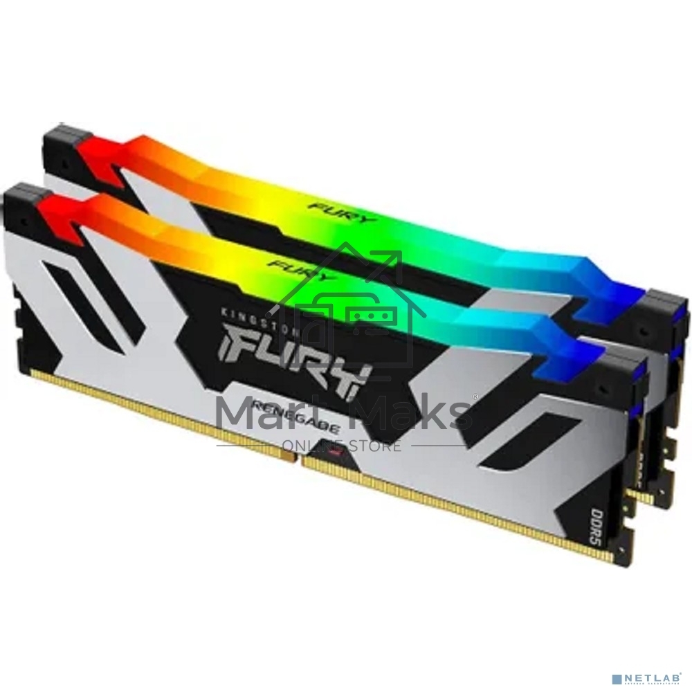 Оперативная память Kingston Fury Renegade, DDR5, 32GB (2x16GB), 6800MHz, CL36, DIMM, с радиатором, RGB, серебристый