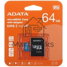 Флеш карта microSD A-DATA 64Gb microSDXC Class 10 UHS-I U3 V30 A2 160/140 MB/s (SD адаптер)