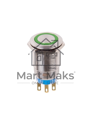 Кнопка антивандальная Rexant Ø19 12В Фикс (5с) ON-OFF/OFF-ON подсв/зеленая