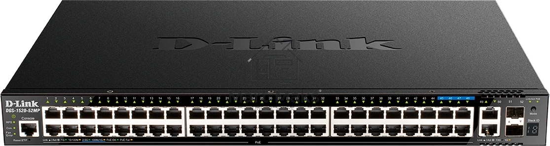 Управляемый L3 стекируемый коммутатор D-Link DGS-1520-52MP/A1A с 44 портами 10/100/1000Base-T, 4 портами 100/1000/2.5GBase-T, 2 портами 10GBase-T и 2 портами 10GBase-X SFP+