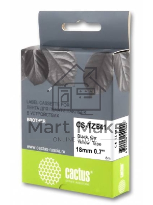 Картридж ленточный Cactus CS-TZ641 черный шрифт, желтый фон (18 мм, 8 м) для Brother 1010/1280/1280VP/2700VP