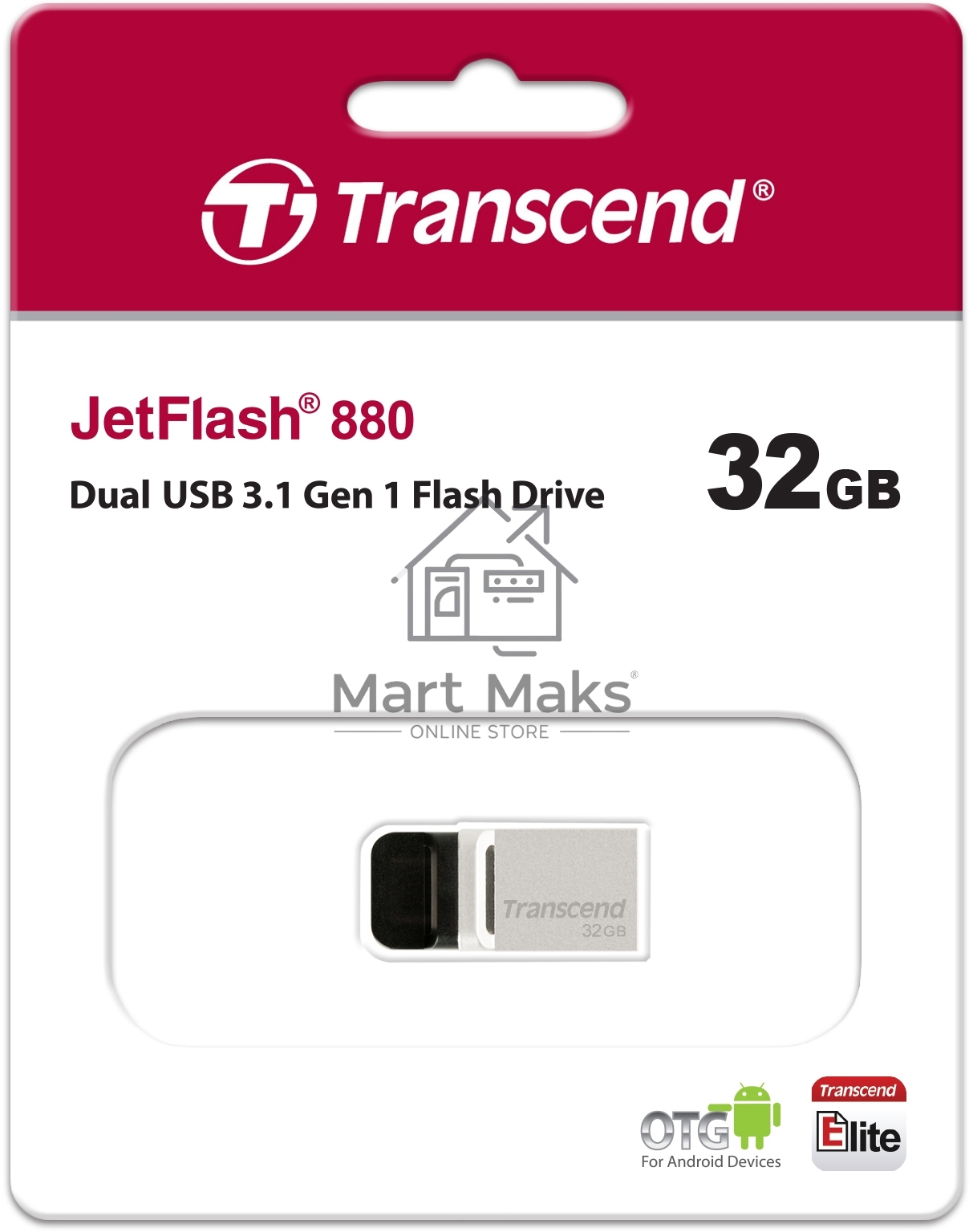 Флешка USB R/W R/W Transcend 32GB JetFlash 880, USB 3.0 OTG,Металл