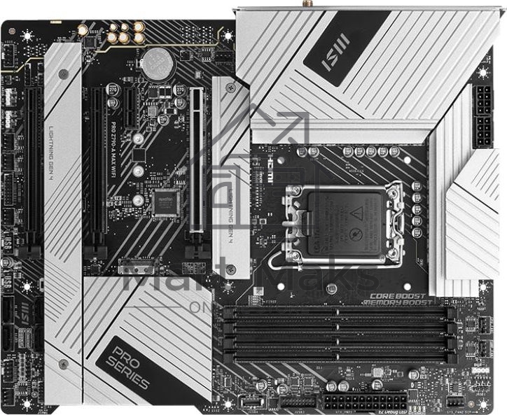 Материнская плата MSI PRO Z790-A MAX WIFI, LGA 1700, Intel Z790, 4xDDR5, 6xSATA, 4xM.2, 1xPCI-E 5.0 x16, 1xPCI-E 4.0 x16, 1xPCI-E 3.0 x16, 1xPCI-E x1, 1xHDMI, 1xDP, 1x2.5Gb LAN, 2xUSB-A 2.0, 2xUSB-A 3.2 Gen 1, 3xUSB-A 3.2 Gen 2, 1xUSB-C 3.2 Gen 2x2, 5x3.5