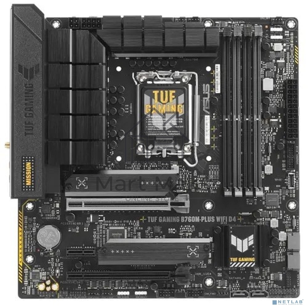 Материнская плата ASUS TUF GAMING B760M-PLUS WIFI D4, LGA 1700, Intel B760, 4xDDR4, 4xSATA, 2xM.2, 1xPCI-E 5.0 x16, 1xPCI-E 4.0 x4, 1xUSB-A 3.2 Gen 1, 4xUSB-A 3.2 Gen 2, 2xUSB 2.0, 1xUSB-C 3.2 Gen 2x2, 1x2.5Gb LAN, 5x3.5 мм, 7.1, Wi-Fi 6, Bluetooth 5.2, M