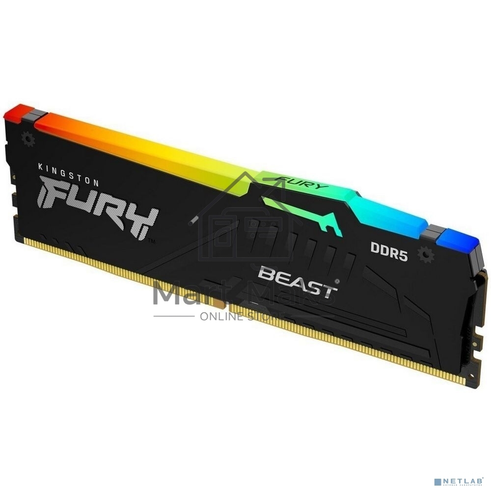 Оперативная память Kingston Fury Beast Black RGB, DDR5, 8GB (1x8GB), 5600MHz, CL36, DIMM, с радиатором, RGB, черный