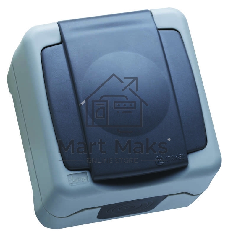 Розетка 1-м ОП 16А IP44 с заземл. с крышкой сер. Makel 36064099