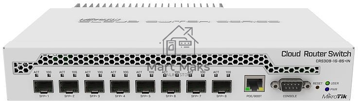 Коммутатор MikroTik CRS309-1G-8S+IN 8 SFP+, dual-core 800MHz CPU, 512MB RAM, POE, RS232 serial port