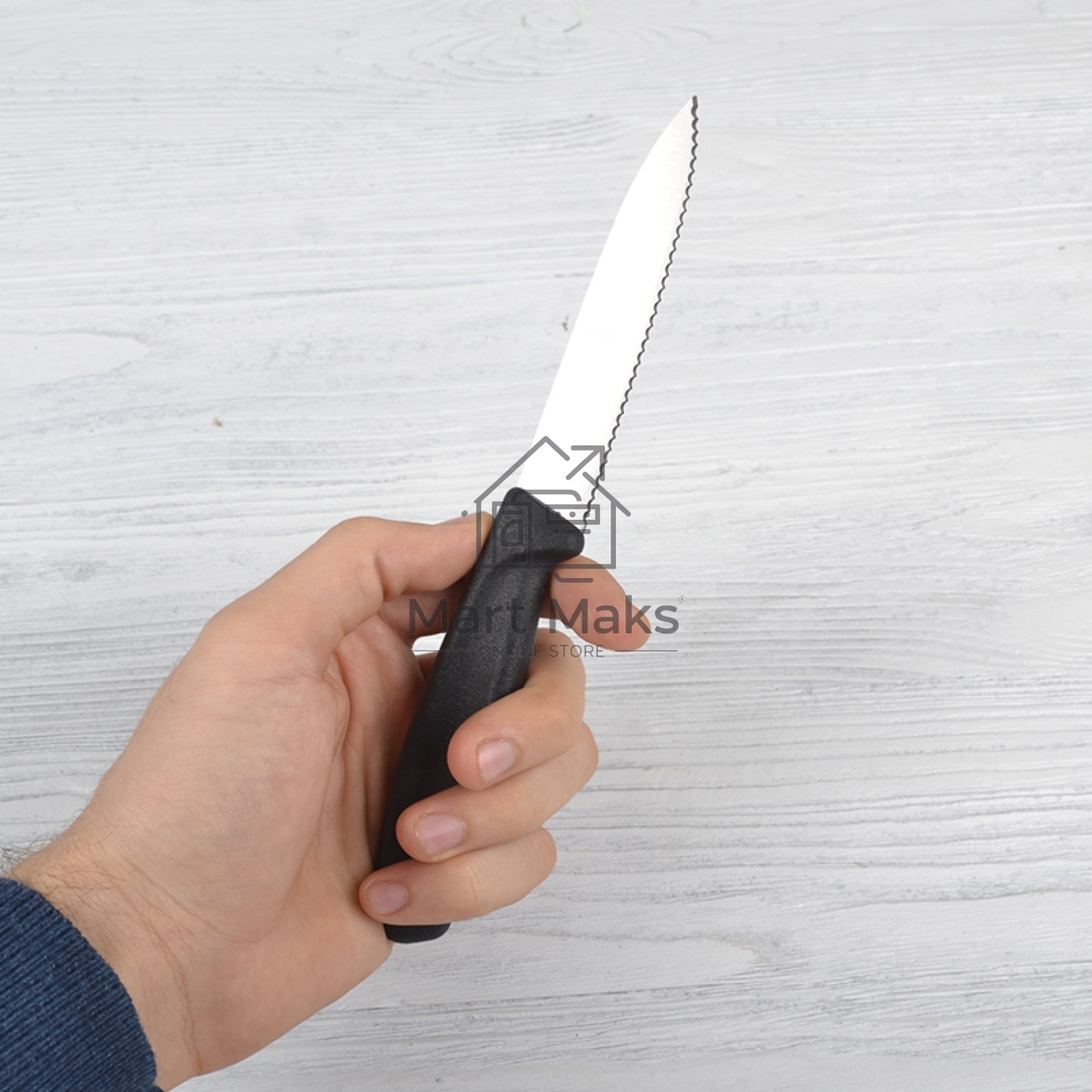 Нож Victorinox для очистки овощей, лезвие 10 см волнистое, черный