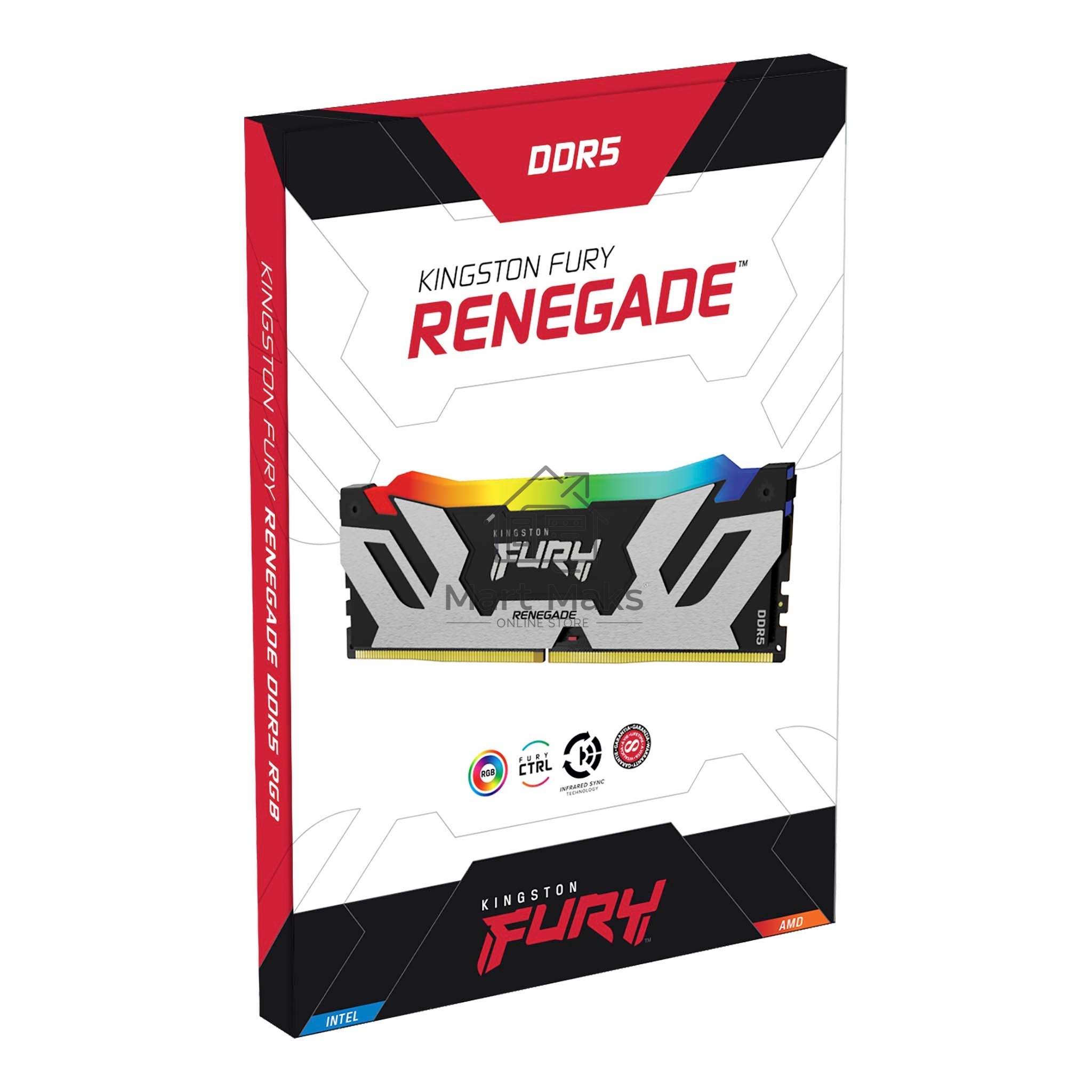 Оперативная память Kingston Fury Renegade, DDR5, 24GB (1x24GB), 6400MHz, CL32, DIMM, с радиатором, серебристый/черный