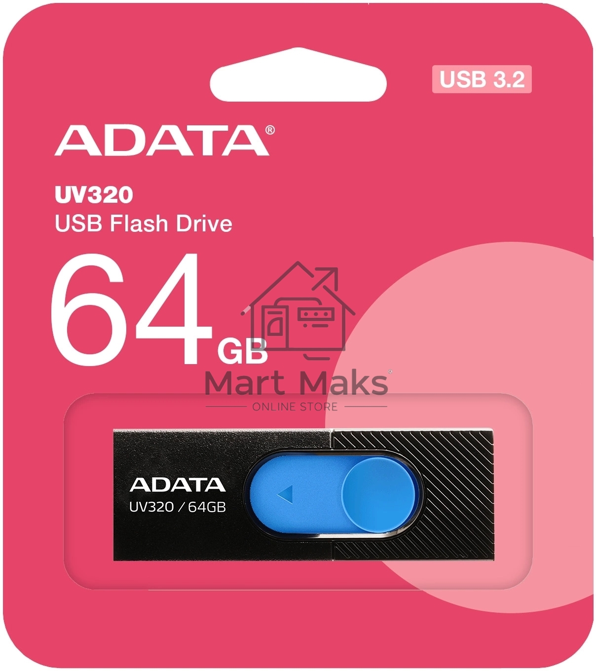 Флешка USB R/W ADATA R/W 64GB ADATA UV320, USB 3.1, черный/Голубой