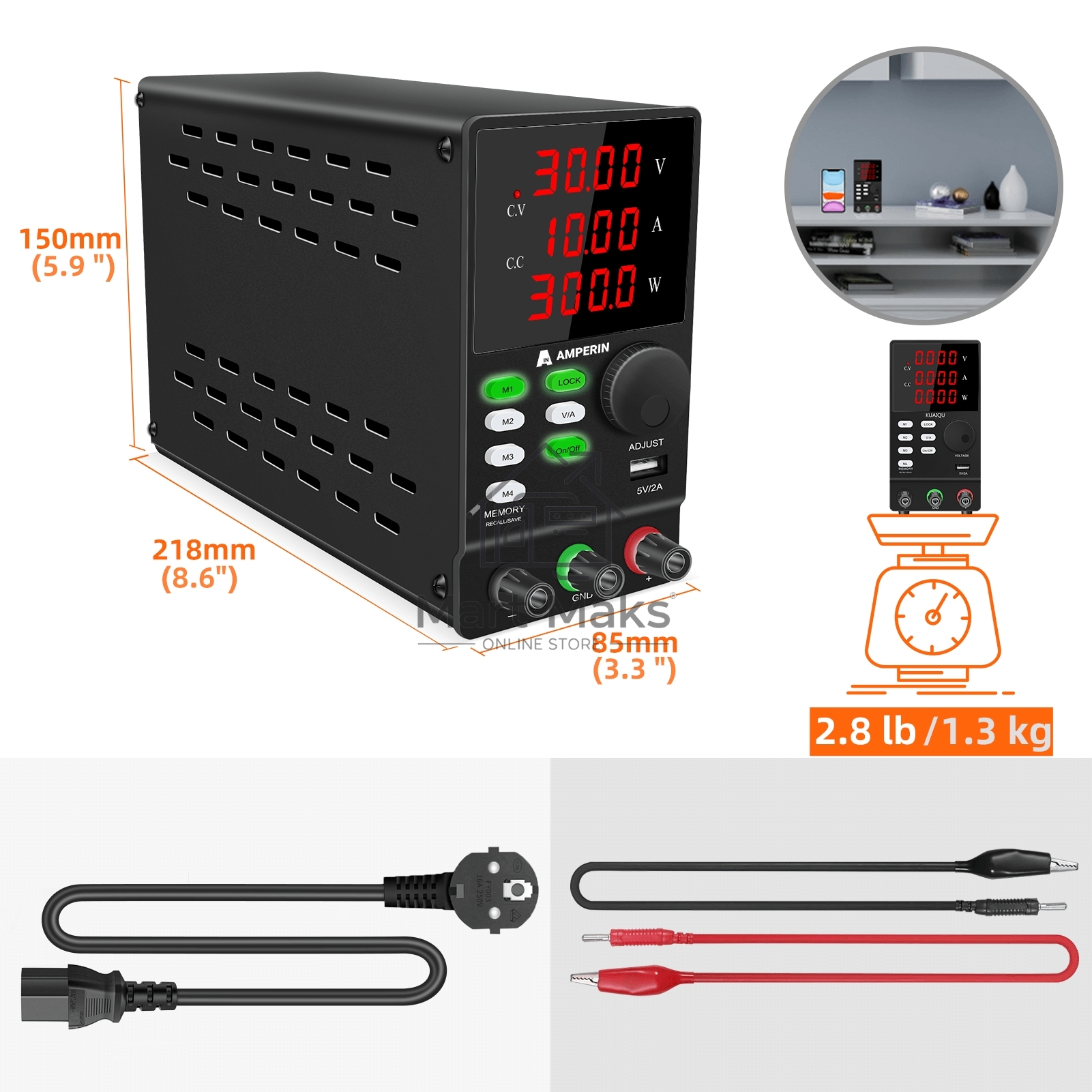 Лабораторный блок питания программируемый Amperin AI-MW3010 30V, 10A, 0,3 кВт