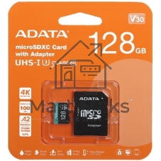 Флеш карта MICRO SDXC 128Gb W/AD. AUSDX128GUI3V30SA2-RA1 ADATA