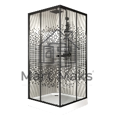 Душевой уголок BAU Stil квадратный с поддоном 90x90х195, прозрачное закаленное стекло с черным рисун