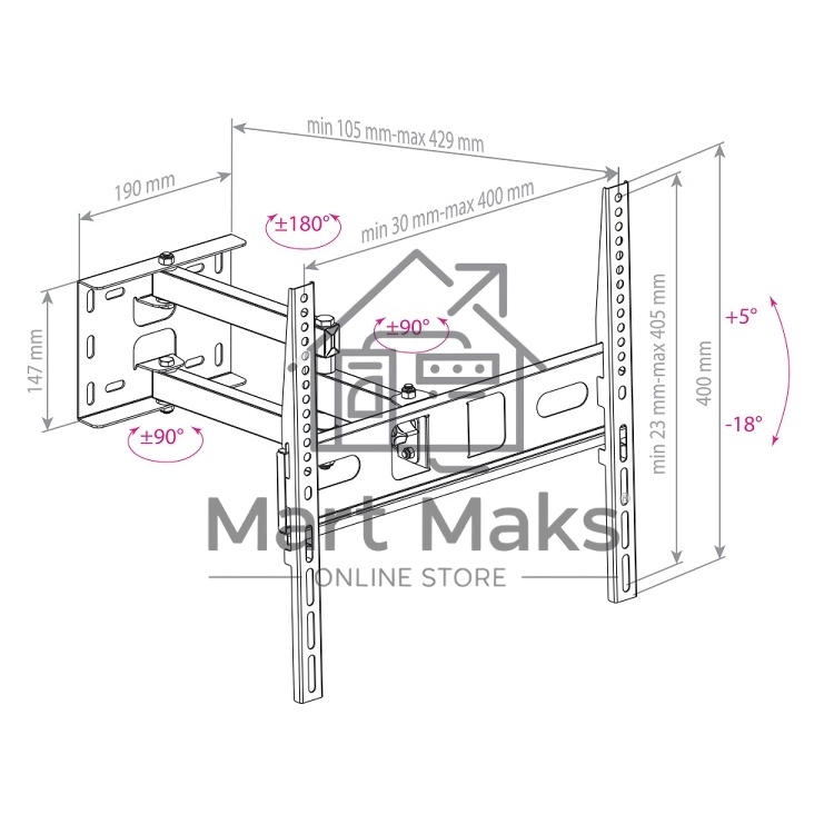 Кронштейн для телевизора Arm Media PT-15 new черный