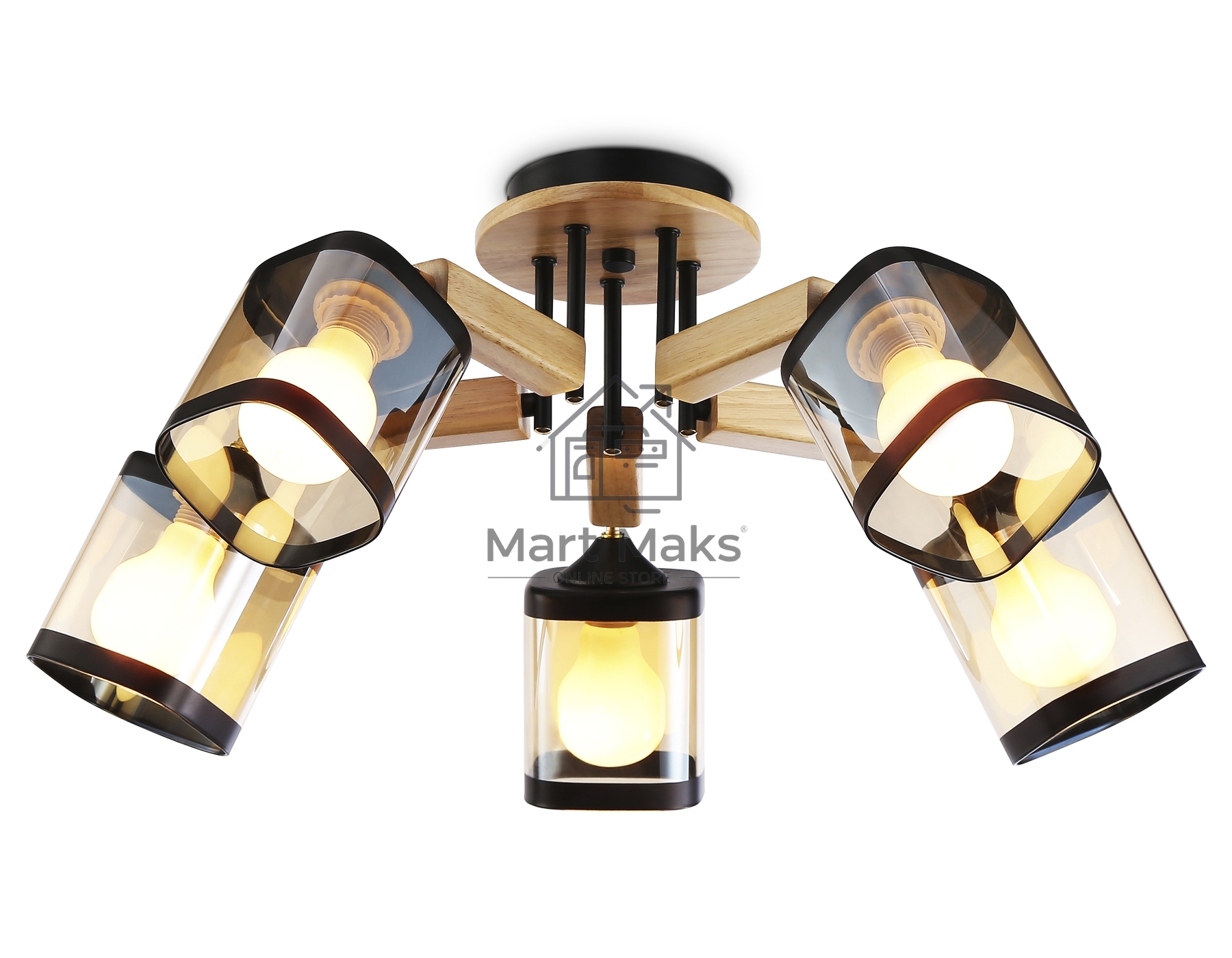Светильник Ambrella light TR9529/5 BK/GD/TI черный/золото/янтарь E27*5 max 40W D670*260