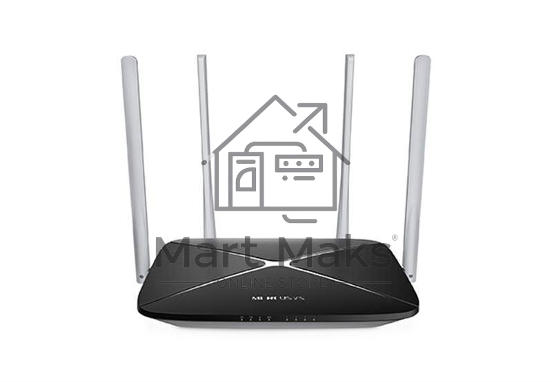 Беспроводный маршрутизатор Mercusys AC12, Dual Band, (867Мбит/с на 5 ГГц + 300Мбит/с на 2,4 ГГц)4 порта 100 Мбит/с, 4 фиксированных антенны