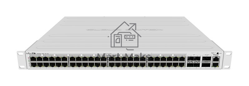 Коммутатор CRS354-48P-4S+2Q+RM Cloud Router Switch 354-48P-4S+2Q+RM with 48 x Gigabit RJ45 LAN (all PoE-out), 4 x 10G SFP+ cages, 2 x 40G QSFP+ cages, RouterOS L5, 1U rackmount enclosure, 750W PSU