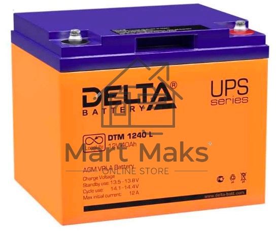 Батарея Delta DTM 1240 L (12V, 40Ah) с увеличенным сроком службы (10 лет)