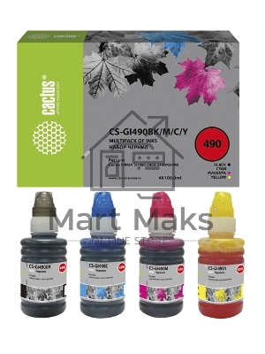 Чернила Cactus CS-GI490BK/M/C/Y голубой/пурпурный/желтый/черный набор 4x100мл для Canon Pixma G1400/G2400/G3400