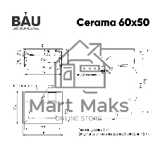 Комплект BAU 4 в 1: раковина над стиральной машиной Cerama 60х50, литьевой мрамор, кронштейны, выпуск и смеситель Hotel Black, черный