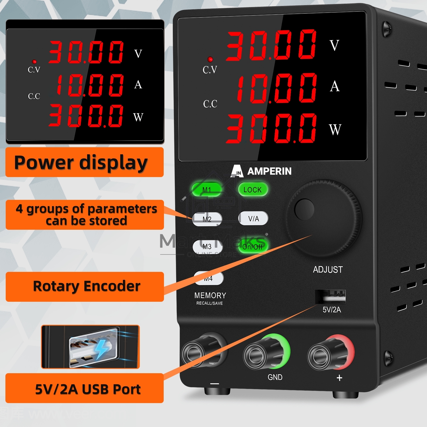 Лабораторный блок питания программируемый Amperin AI-MW3010 30V, 10A, 0,3 кВт