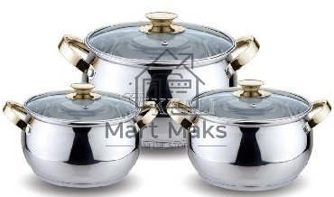 Набор посуды KELLI KL-4206 6 пред.(Кастрюля с жаропрочной стекл. крышкой 2.1л. Кастрюля с жаропрочной стекл. крышкой 3л. Кастрюля с жаропрочной стекл. крышкой 4л. Высококачественная нерж. сталь 18/10. 5-ти слойное капсульное дно.)