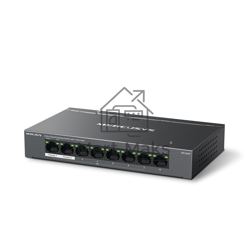 Настольный коммутатор Mercusys MS108GP с 8 гигабитными портами (7 портов PoE+)
