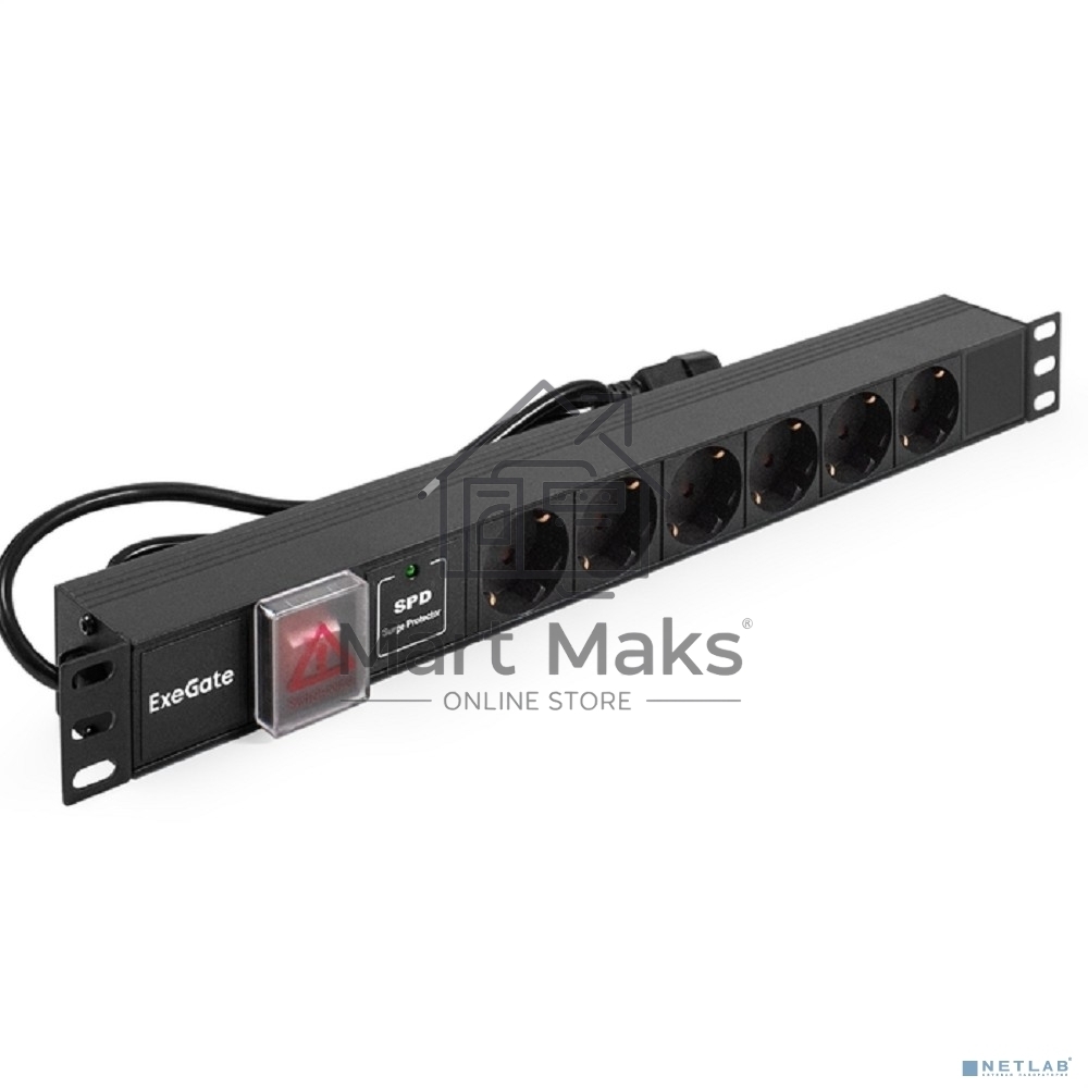 Блок розеток горизонтальный ExeGate ServerPro PDU-19H609 Al-6S-C14-2, 19