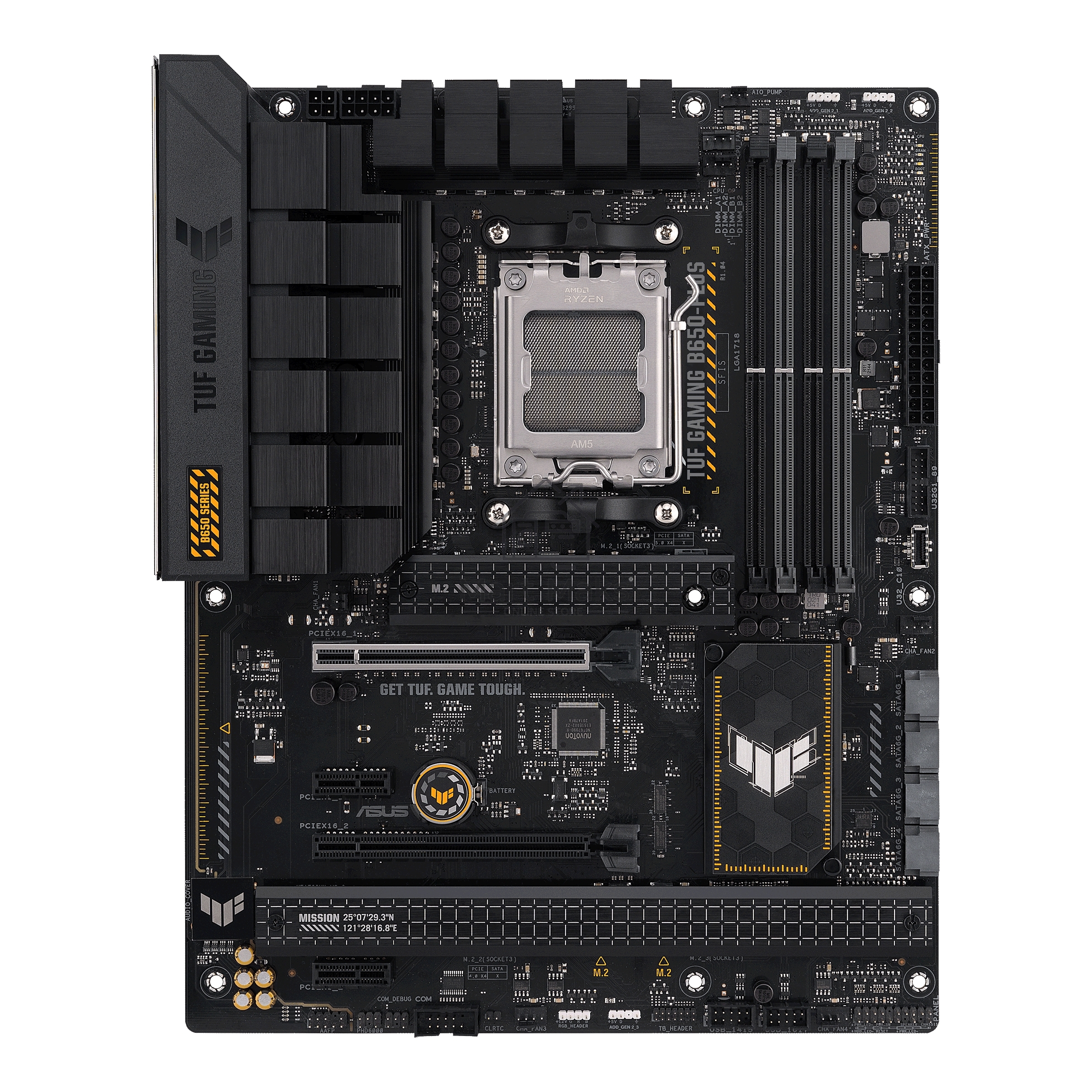 Материнская плата ASUS TUF GAMING B650-PLUS, AM5, AMD B650, 4xDDR5, 4xSATA, 3xM.2, 1xPCI-E 4.0 x16, 1xPCI-E 4.0 x4, 2xPCI-E x1, 1xHDMI, 1xDP, 1x 2.5Gb LAN, 2xUSB-A 3.2 Gen 2, 1xUSB-A 3.2 Gen 2x2, 1xUSB-C 3.2 Gen 2, 5x3.5 мм, 7.1, ATX