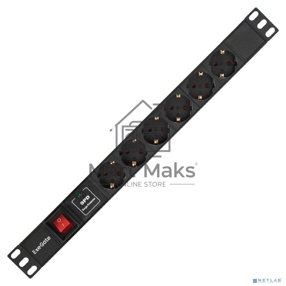 Блок розеток горизонтальный ExeGate ServerPro PDU-19H609 Al-6S-C14-2, 19