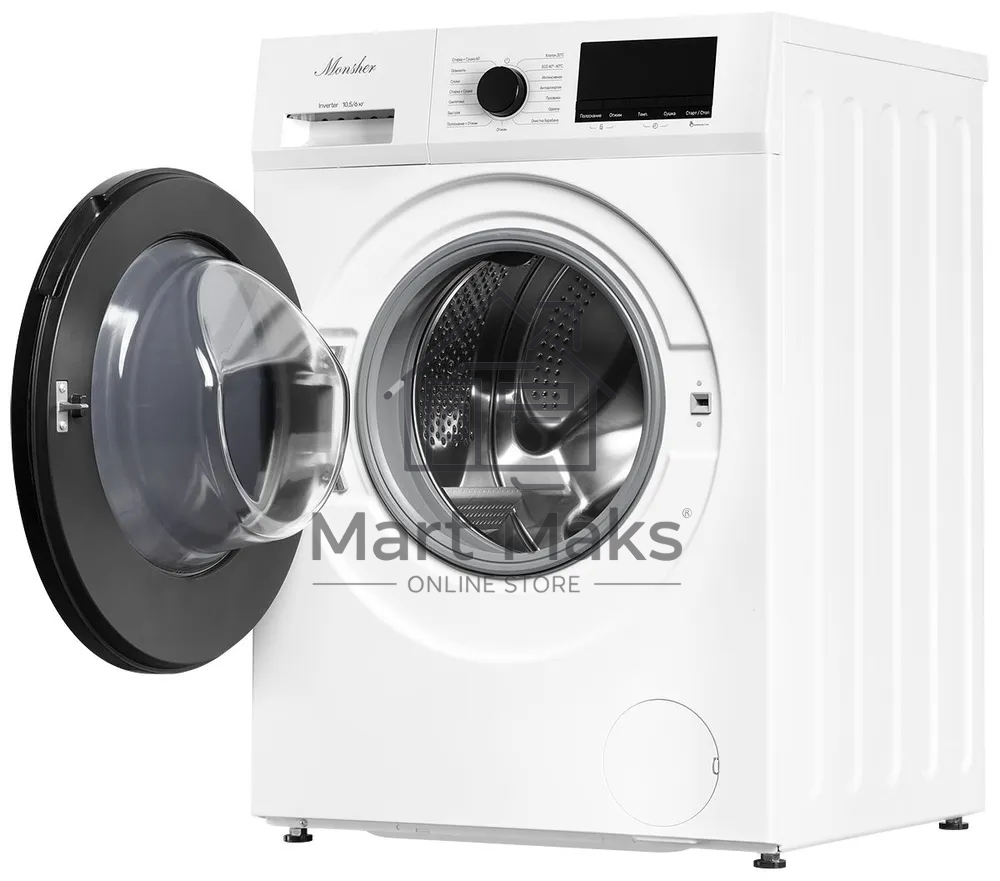 Стиральная машина с функцией сушки Monsher MWDM 665 Blanc белая, загрузка фронтальная 13кг, 1400 об/мин., класс: A