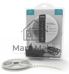 Лента светодиодная Basic Gauss 12V 10W/m 700lm/m 4000K IP20 LED 5m 1/100