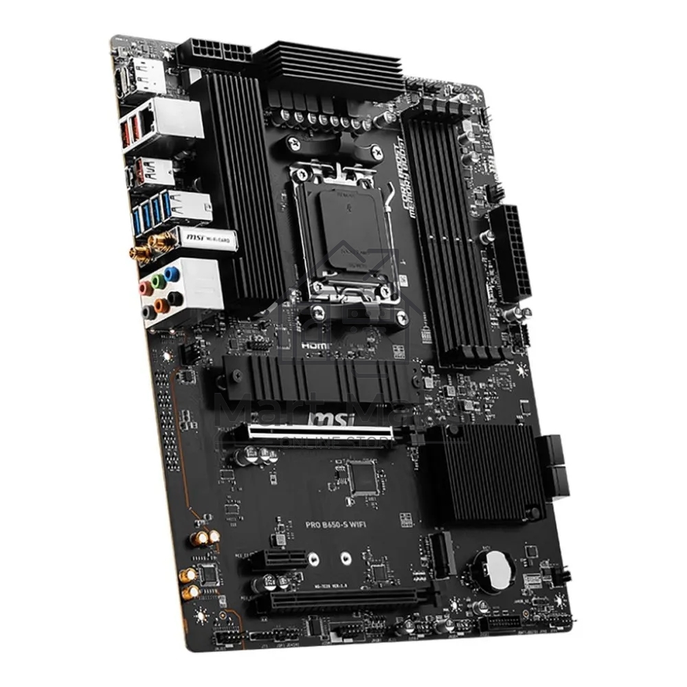 Материнская плата MSI PRO B650-S WIFI, AM5, AMD B650, 4xDDR5, 4xSATA, 2xM.2, 1xPCI-E 4.0 x16, 1xPCI-E 4.0 x4, 1xHDMI, 1xDP, 1x2.5Gb LAN, 3xUSB 3.2 Gen 1, 3xUSB 3.2 Gen 2, 6x3.5 мм, 7.1, Standard-ATX