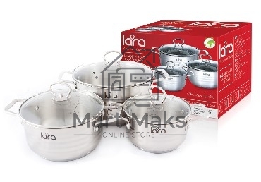 Набор кастрюль Lara LR02-80 Standart (1.8 л + 3.1 л + 5.7 л) капсулированное индукционное дно, крышки