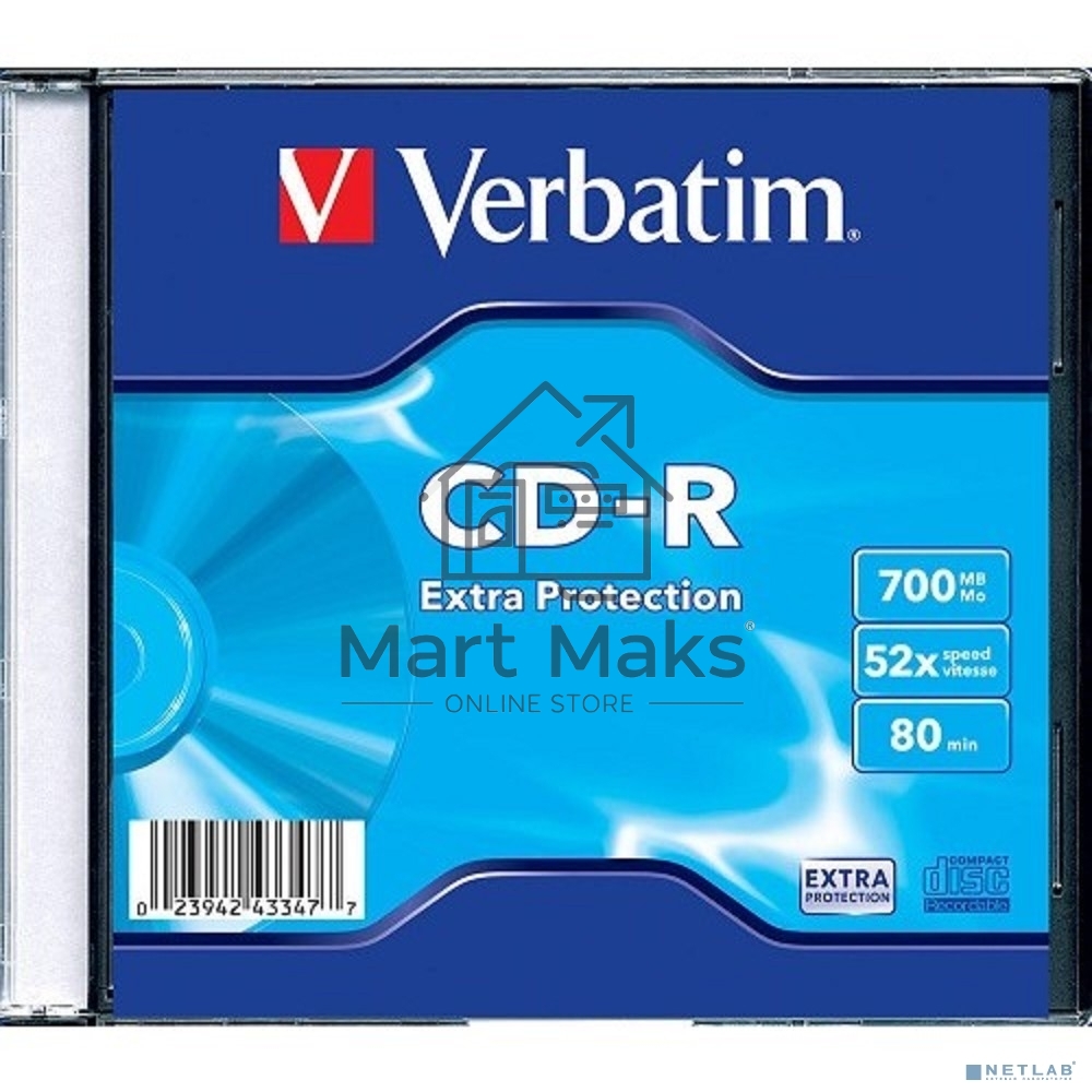 Диск CD-R Verbatim 700Mb 52x Slim case (1шт) (43347)