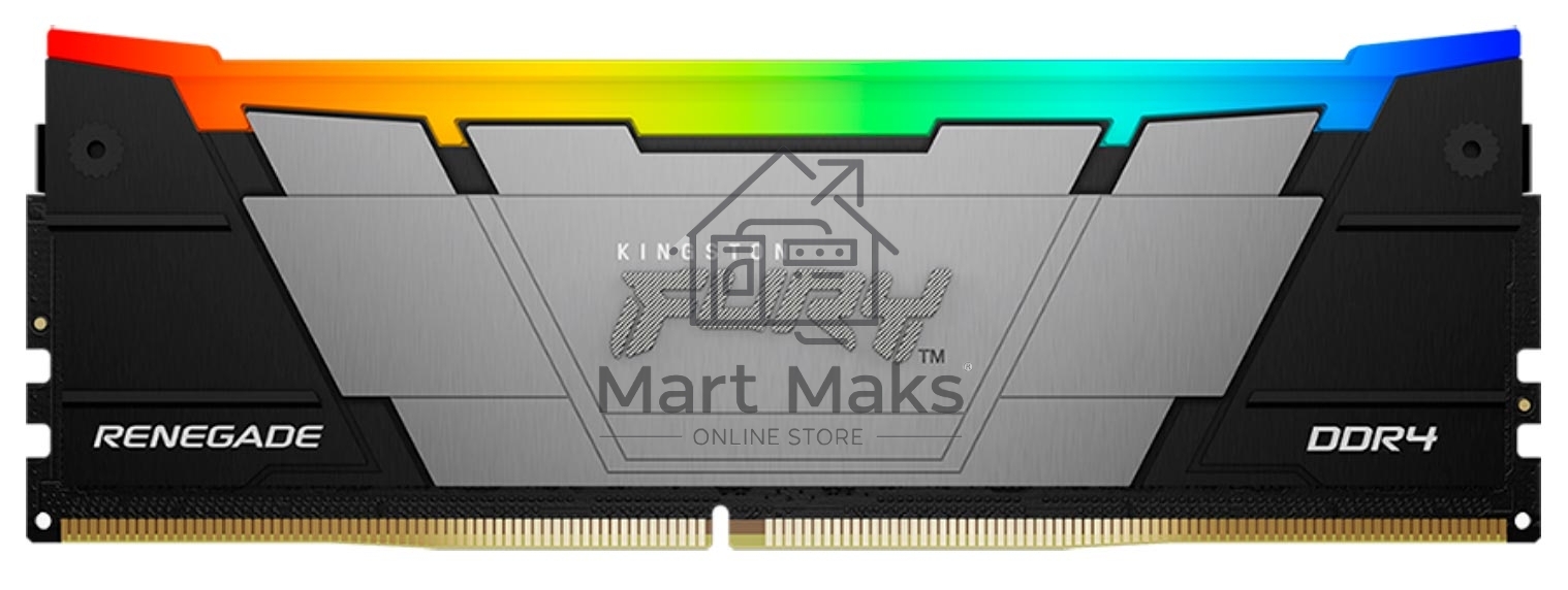 Оперативная память Kingston Fury Renegade, DDR4, 8GB (1x8GB), 3200MHz, CL16, DIMM, с радиатором, серебристый, RGB, черный