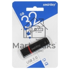 Флешка USB Smartbuy Crown black (SB32GbCRW-K), 32Gb, USB 2.0, R/W 15/5, черный/красный