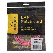 Патч-корд UTP Cablexpert cat.5e, 3м, литой, многожильный, розовый