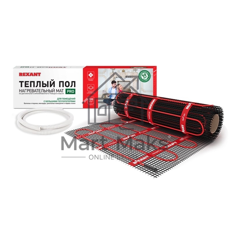 Тёплый пол (нагревательный мат) Rexant PRO (RNX -2,0-440 площадь 2,0 м² (0,5х4,0 м)), 440 Вт,  двухжильный с экраном