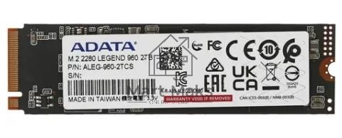 Накопитель SSD ADATA LEGEND 960, 2Tb, PCIe 4.0 x4, M.2 2280, NVMe, R/W 7400/6800, с радиатором