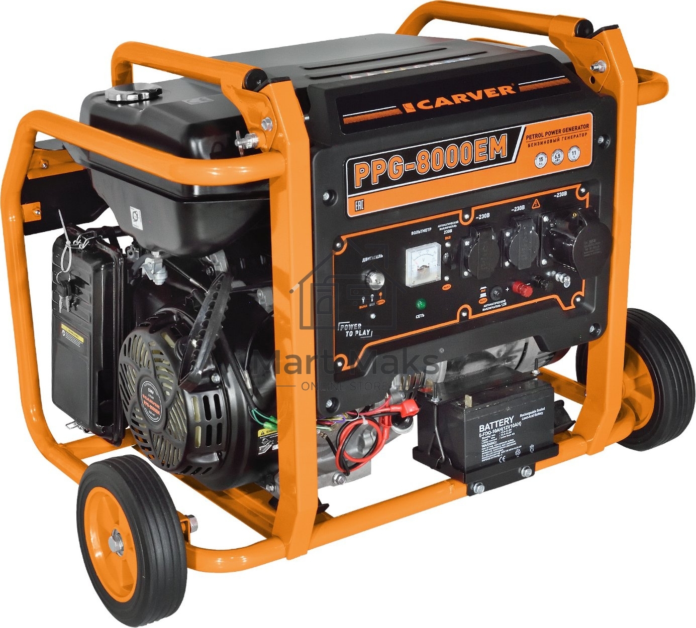 Электрогенератор бензиновый Carver PPG- 8000ЕM, 6.5 кВт, 74 дБ, 89 кг