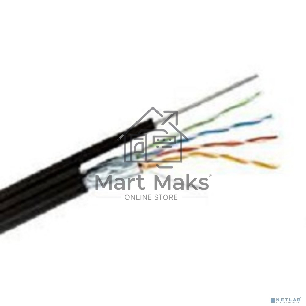 Кабель витая пара F/UTP, категория 5e, PE, 4PR, 24AWG, внешний, черный, с тросом, 305 м