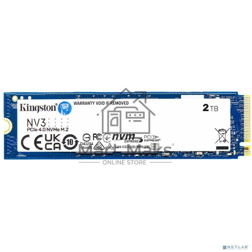 Накопитель SSD Kingston NV3, 2000GB, M.2 2280, PCIe 4.0 x4, NVMe, R/W 6000/5000