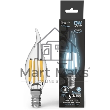 Лампа светодиодная филаментная Gauss Filament 13Вт цок.: E14 свеча св. свеч. бел. нейт. (упак.: 10 шт)