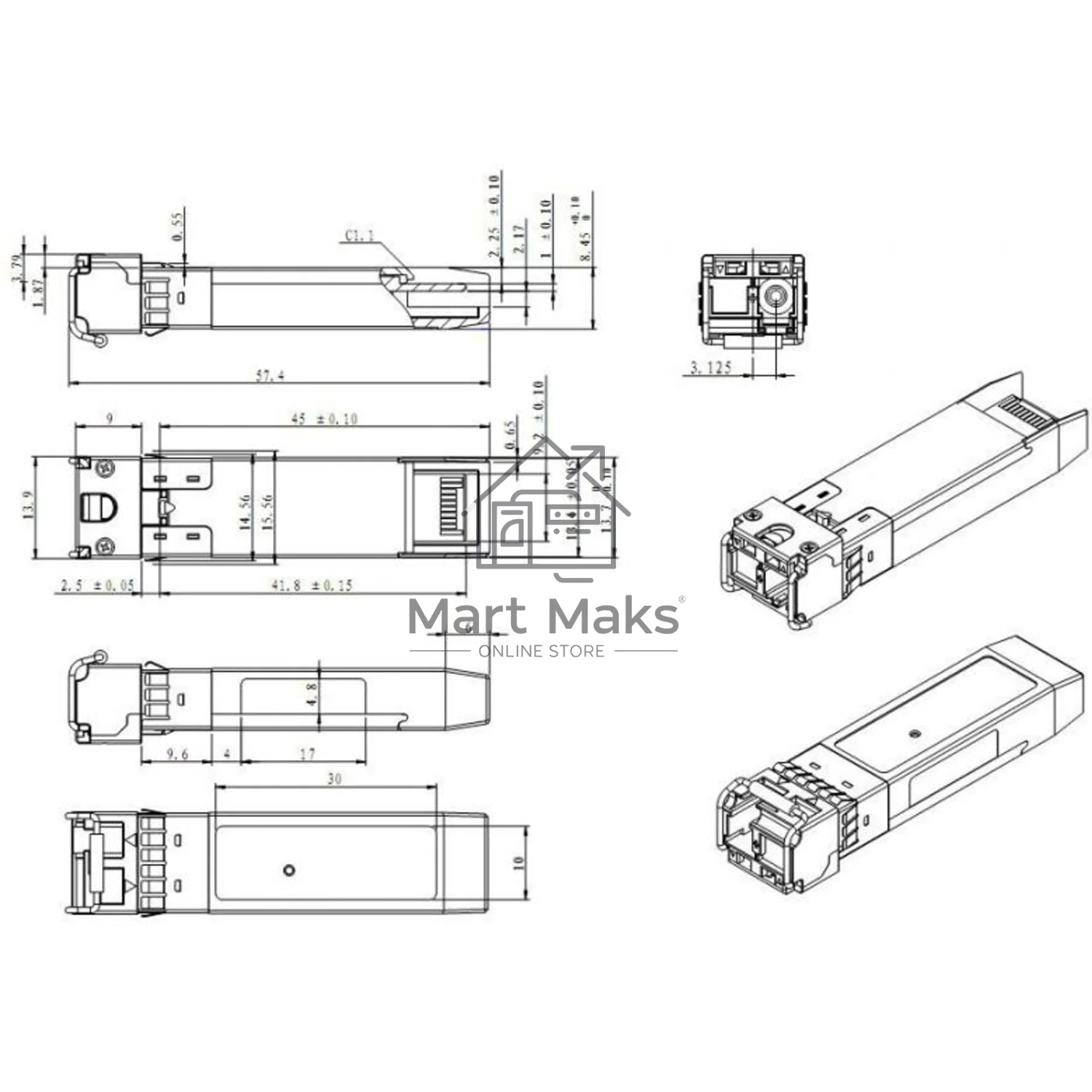 Модуль SNR SFP+ WDM, дальность до 3км (5dB), 1330нм