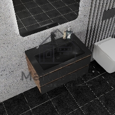 Тумба под раковину Bau Stil Loft black brushed, раковина кварцевая BAU Stil 75, черный металлик